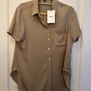 Theory Hekanina 2 Taupe Silk Blouse (Small) BRAND NEW WITH TAGS